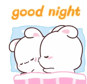 A Couple Of Teddy Bears Laying On A Bed With The Words Good Night Written Above Them Sticker