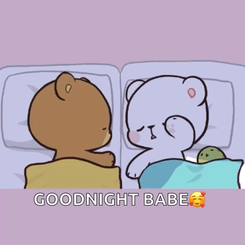 A Couple Of Teddy Bears Sleeping Next To Each Other With The Words " Goodnight Babe " On The Bottom GIF