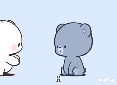 A Couple Of Teddy Bears Standing Next To Each Other With The Letter H Visible GIF
