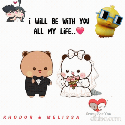 A Couple Of Teddy Bears Standing Next To Each Other With The Words " I Will Be With You All My Life " On The Bottom GIF
