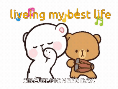 A Couple Of Teddy Bears Standing Next To Each Other With The Words " Liveing My Best Life " GIF