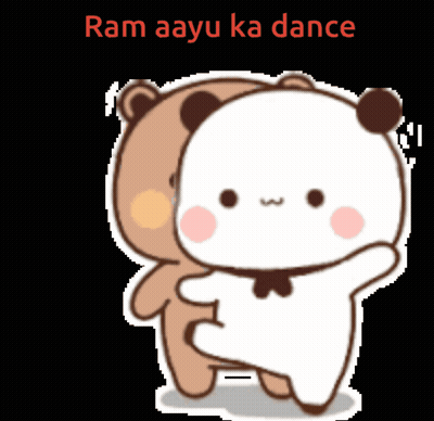 A Couple Of Teddy Bears Standing Next To Each Other With The Words Ram Aayu Ka Dance Below Them GIF