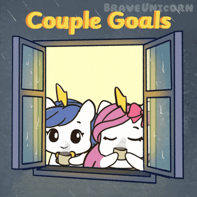 A Couple Of Unicorns Are Looking Out Of An Open Window With The Words Couple Goals Written Above Them GIF