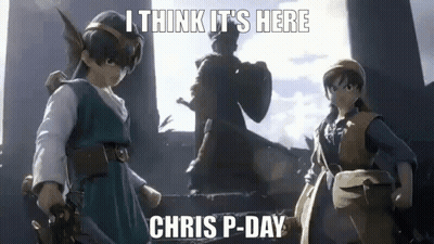 A Couple Of Video Game Characters Standing Next To Each Other With A Caption That Says `` I Think It 'S Here '' . GIF