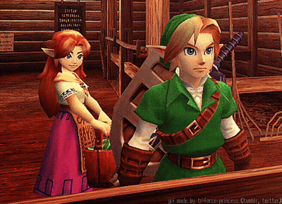 a couple of video game characters standing next to each other with the words gif made by triforce-princess written below