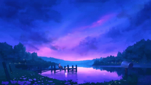 A Couple Sits On A Dock Overlooking A Lake GIF