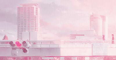 A Couple Walking Across A Bridge In Front Of A Sign That Says " Tokyo " GIF