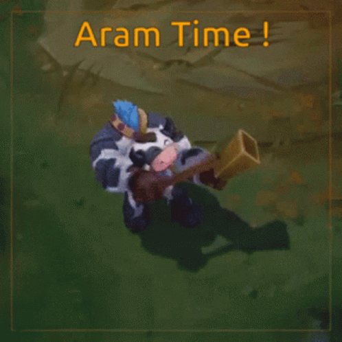 A Cow Holding A Trumpet With The Words Aram Time Written Above It GIF