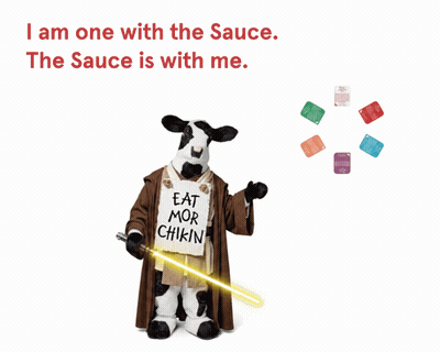 A Cow With A Sign That Says Eat Mor Chikin On It GIF