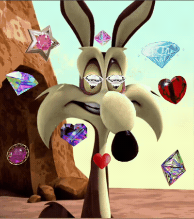 A Coyote Surrounded By Diamonds Hearts And Stars GIF