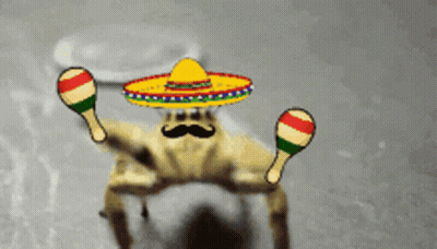 A Crab Wearing A Sombrero And Mustache Holds Maracas GIF