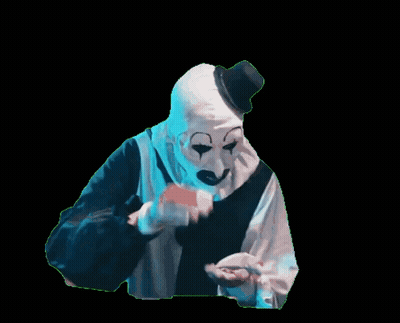 A Creepy Clown With A Top Hat And A White Mask GIF