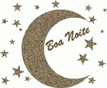A Crescent Moon Is Surrounded By Stars And The Words Boa Noite GIF