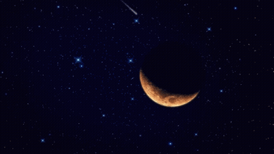 A Crescent Moon Is Surrounded By Stars In A Dark Night Sky GIF