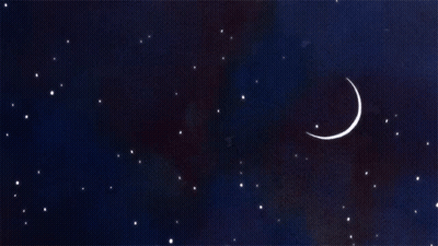 A Crescent Moon Is Visible In The Night Sky With Many Stars GIF