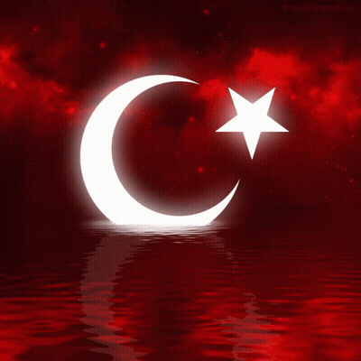 A Crescent Moon With A Star On It Is Reflected In The Water GIF