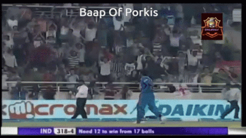 A Cricket Game Is Being Played In Front Of A Crowd And A Banner That Says Micromax GIF