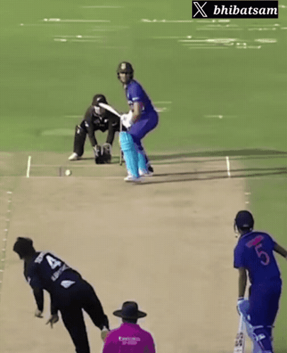 A Cricket Game Is Being Played On A Field Sponsored By Bharatsam GIF