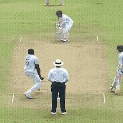 A Cricket Game Is Being Played On A Field With A Referee Wearing A Emirates Shirt GIF