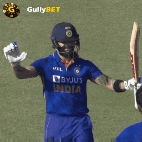 A Cricket Player In A Blue Byju 'S India Jersey GIF