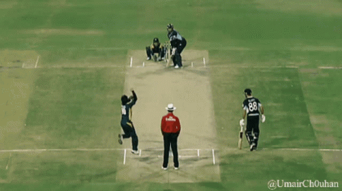 A Cricket Player Wearing A Number 10 Jersey Is About To Hit The Ball GIF