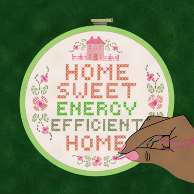 A Cross Stitch With The Words Home Sweet Energy Efficient Home Written On It GIF