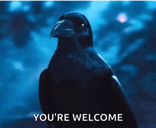 A Crow Says You 'Re Welcome In A Dark Blue Background GIF