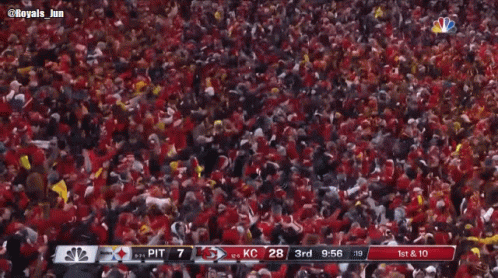 A Crowd Of People Are Watching A Football Game Between Pittsburgh And Kansas City GIF