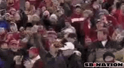 A Crowd Of People Sitting In A Stadium With A Sb Nation Logo On The Bottom GIF