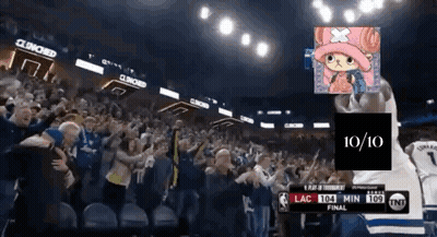 A Crowd Of People Watching A Basketball Game With A 10/10 Score GIF