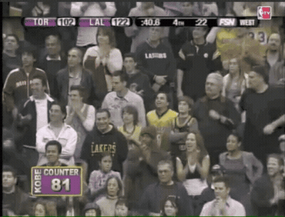 A Crowd Of People Watching A Basketball Game With A Sign That Says Kobe Counter 81 GIF