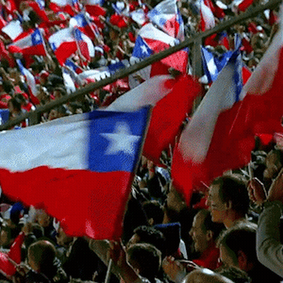 A Crowd Of People Waving Red White And Blue Flags Including A Flag With A Star On It GIF