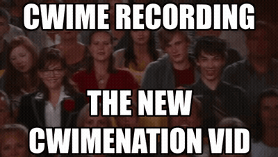 A Crowd Of People With A Caption That Says Cwime Recording The New Cwimenation Vid GIF