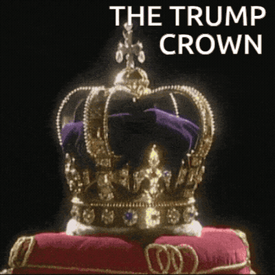 A Crown Is Sitting On A Red Pillow With The Words The Trump Crown Above It GIF