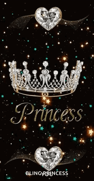 A Crown With Diamonds And A Heart With The Word Princess On A Black Background . GIF