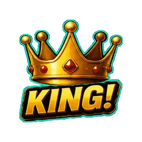 A Crown With The Word King Written Below It Sticker