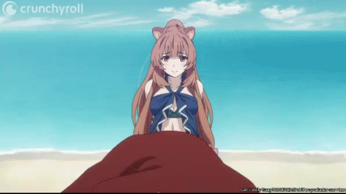 A Crunchyroll Ad With A Girl In A Bikini On The Beach GIF