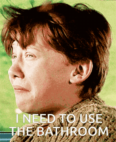 A Crying Harry Potter Character With The Words " I Need To Use The Bathroom " Below Him GIF