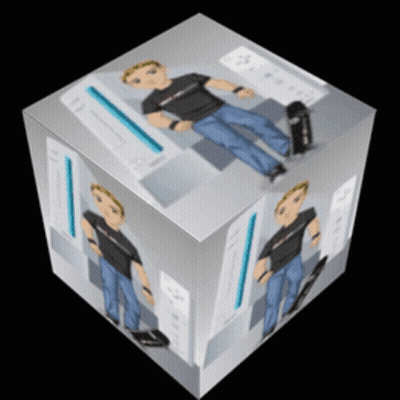 A Cube With A Picture Of A Man And A Wii Controller On It GIF