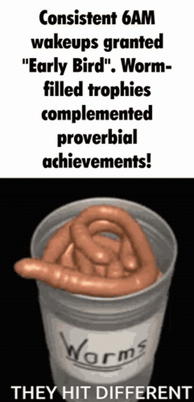 A Cup Filled With Worms And The Words " They Hit Different " GIF