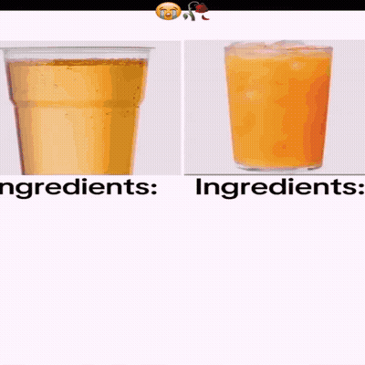 A Cup Of Apple Juice Next To A Cup Of Orange Juice With The Ingredients Listed GIF