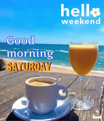 A Cup Of Coffee And A Glass Of Orange Juice On A Wooden Table GIF