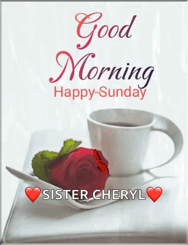 A Cup Of Coffee And A Rose On A Saucer On A Table . GIF