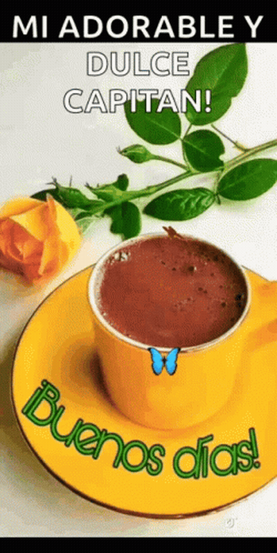 A Cup Of Coffee Is On A Yellow Saucer Next To A Yellow Rose . GIF