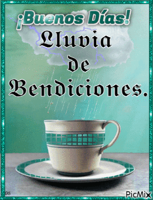 A Cup Of Coffee On A Saucer With The Words Buenos Dias GIF