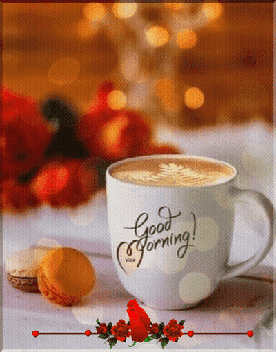 A Cup Of Coffee Says Good Morning On It GIF