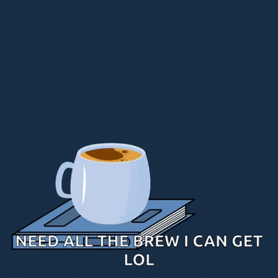 A Cup Of Coffee Sits On Top Of A Book With The Words Good Morning GIF