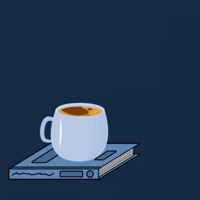 A Cup Of Coffee Sitting On Top Of A Book With The Words Good Morning Below It GIF
