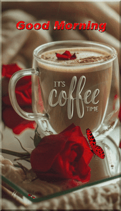 A Cup Of Coffee That Says It 'S Coffee Time On It GIF