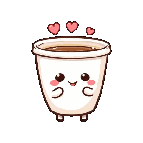 A Cup Of Coffee With A Face And Hearts Coming Out Of It Sticker